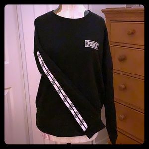 Vs pink black and white stripe logo crewneck